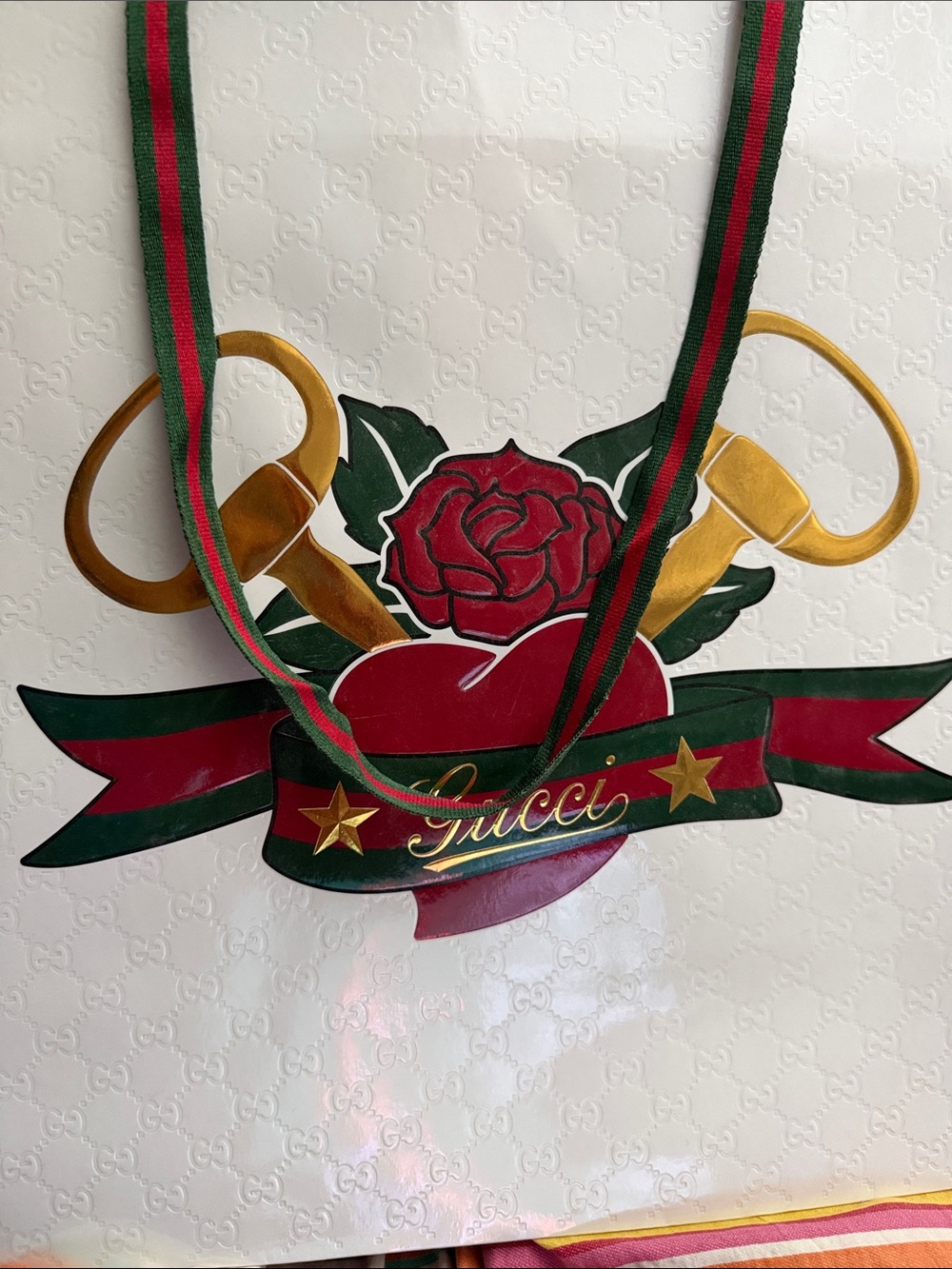 Gucci White shopping bag with Red & Green Ribbon Logo - Picture 4 of 6